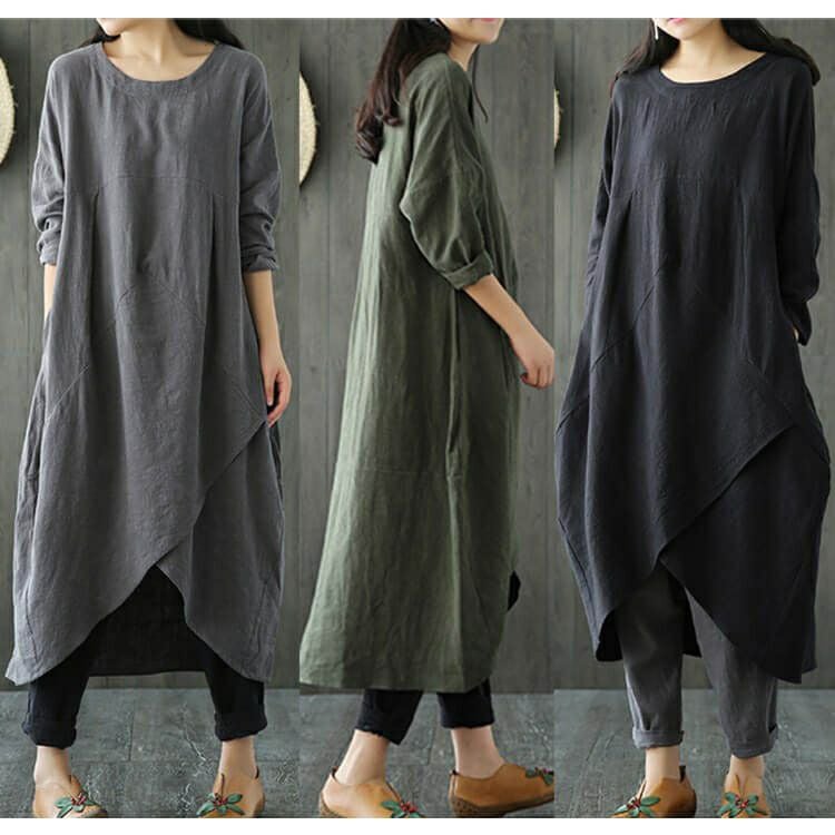 大きいサイズ レディース 綿麻混コクーンシルエットワンピース　goldy-652