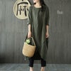 大きいサイズ レディース 綿麻混コクーンシルエットワンピース　goldy-652 カーキ