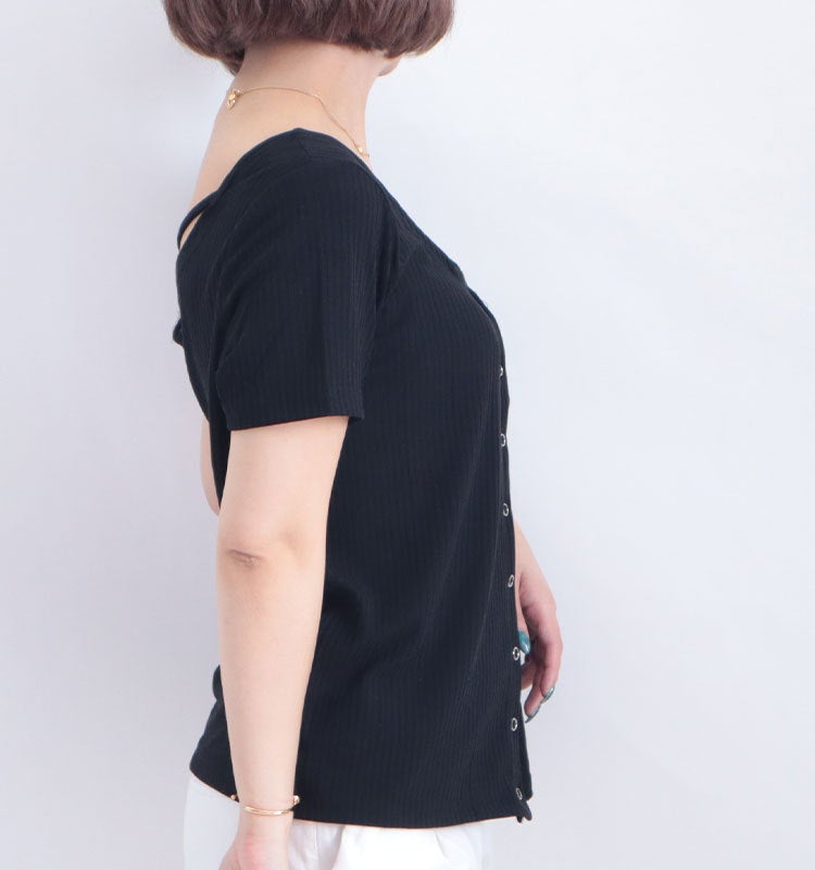 大きいサイズ レディース フロントクロス半袖トップス　jp345