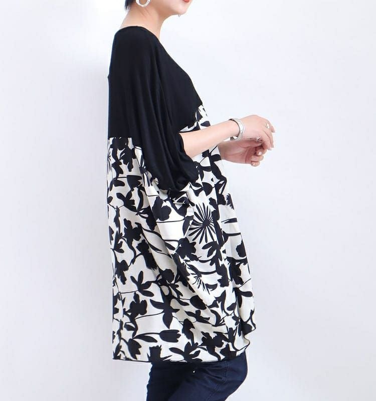 大きいサイズ レディース シフォン切替花柄プリントチュニック　jp349 【メール便可】