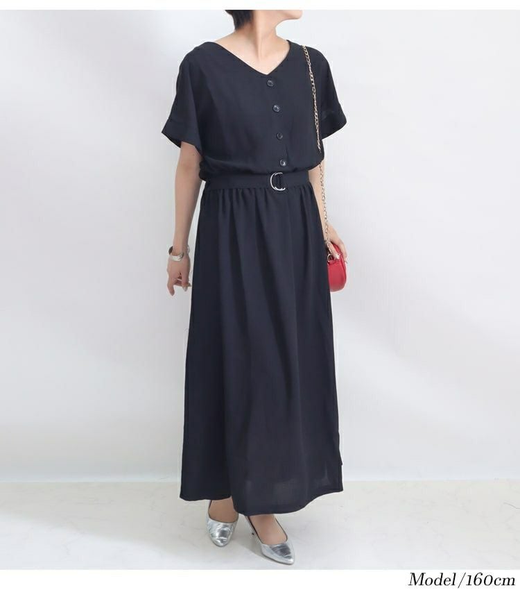 大きいサイズ レディース ウエストマークVネックワンピース　sw-0372