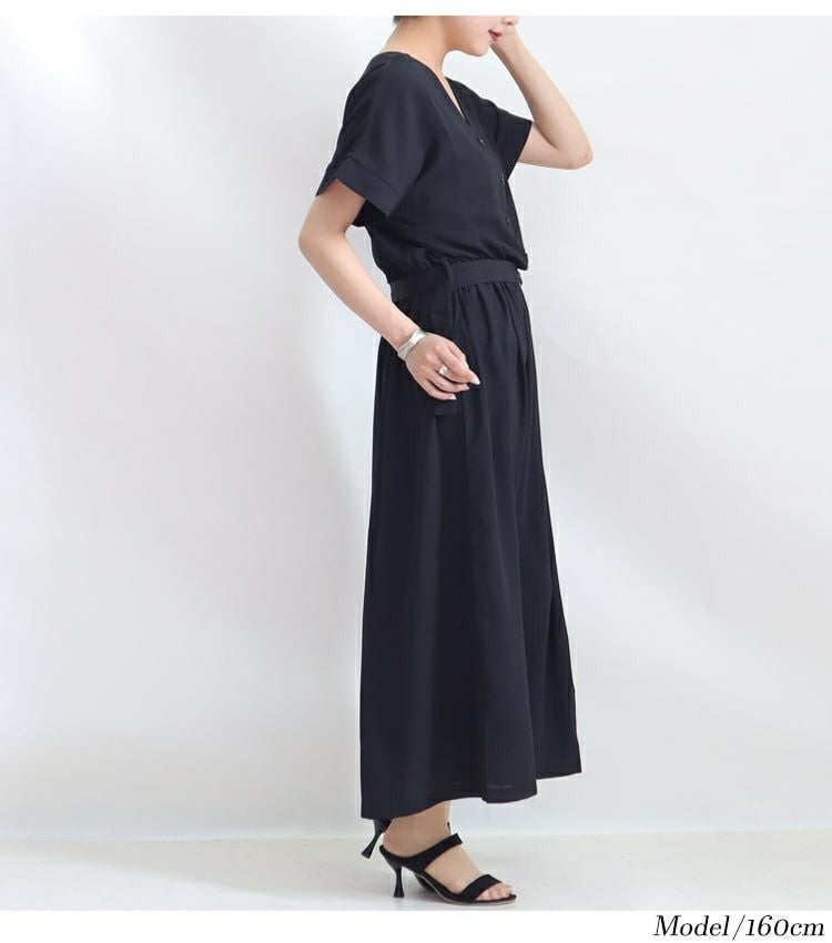 大きいサイズ レディース ウエストマークVネックワンピース　sw-0372