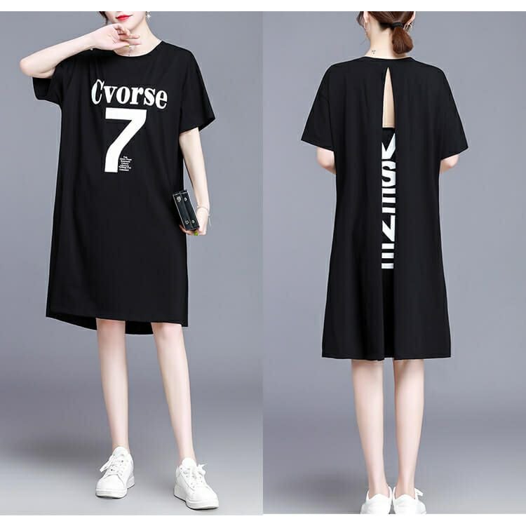 大きいサイズ レディース 背面デザインＴシャツワンピース　goldy-667