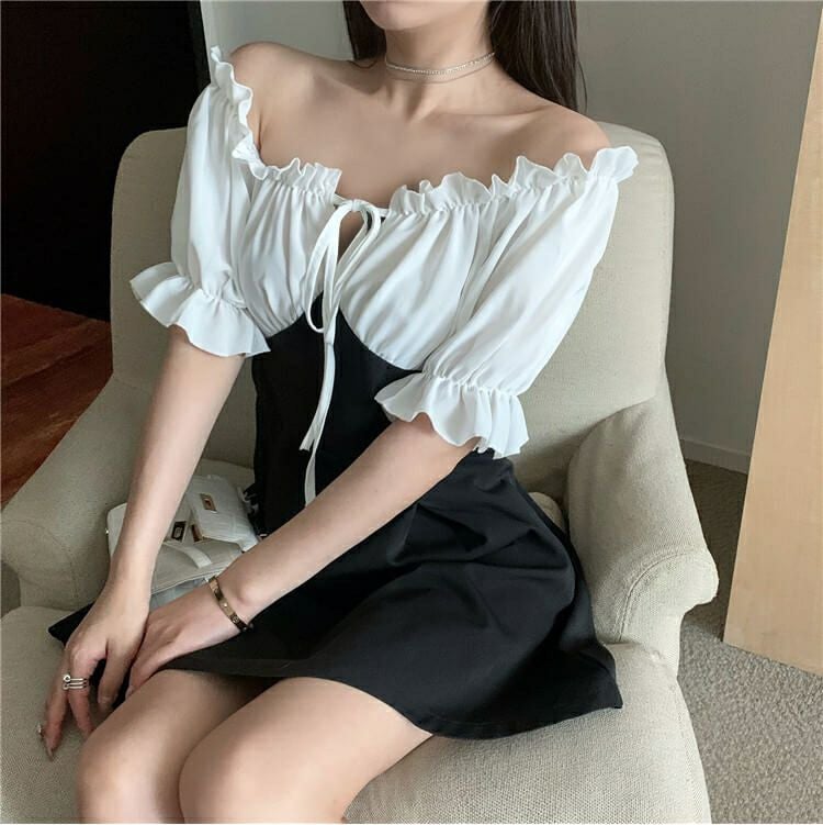 大きいサイズ レディース オフショルダー膝丈ワンピース　goldy-674