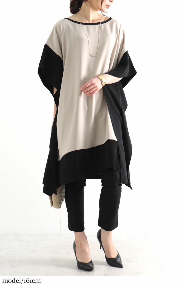 大きいサイズ レディース バイカラープルオーバーチュニック　jp343