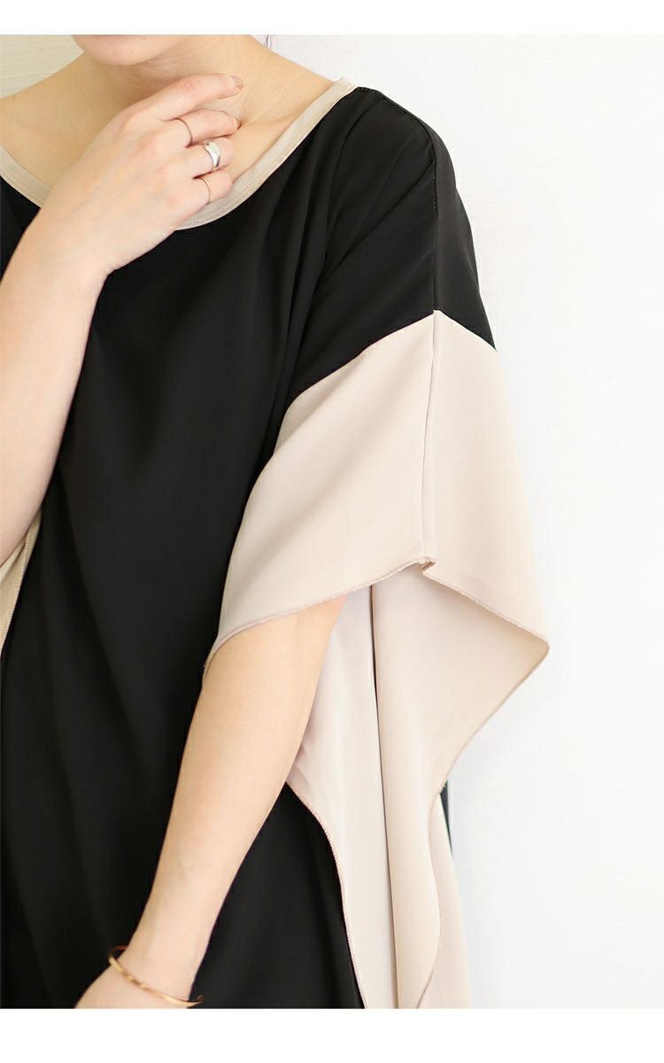 大きいサイズ レディース バイカラープルオーバーチュニック　jp343