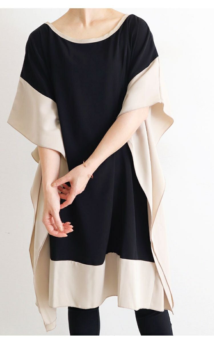 大きいサイズ レディース バイカラープルオーバーチュニック　jp343