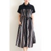 大きいサイズ レディース マルチストライプ柄シャツワンピース　jp324 ブラック