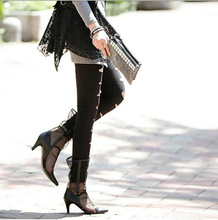 大きいサイズ レディース カッティングブラックレギンス　goldy-679 【メール便可】