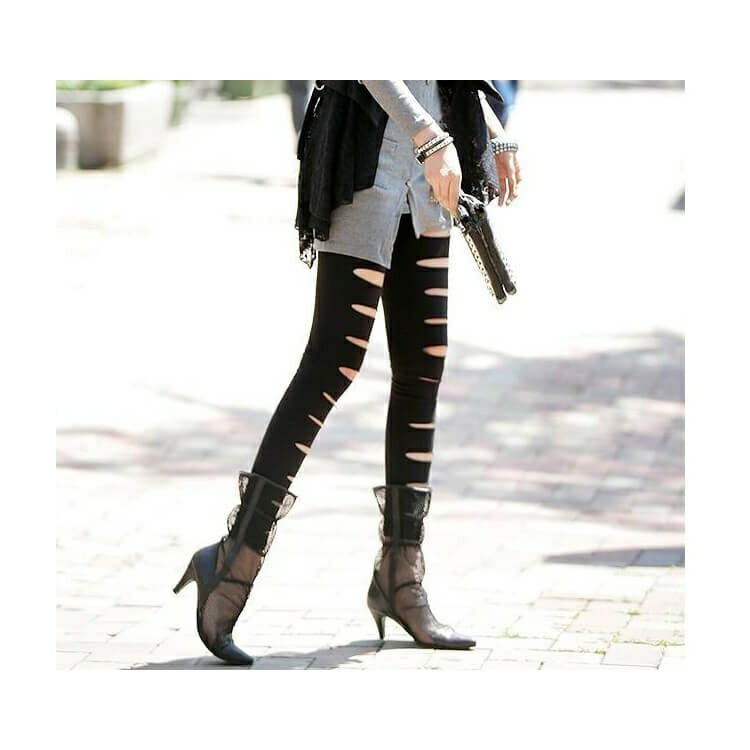 大きいサイズ レディース カッティングブラックレギンス　goldy-679 【メール便可】