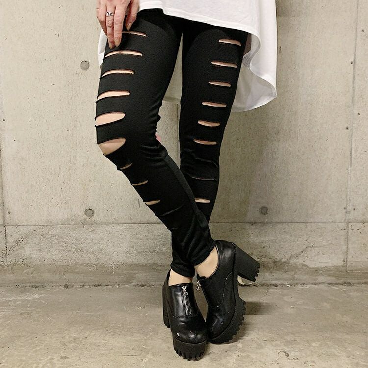 大きいサイズ レディース カッティングブラックレギンス　goldy-679 【メール便可】