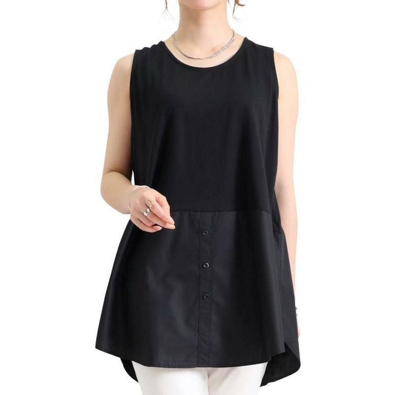 大きいサイズ レディース 裾布帛フェイクタンク　cros-130058 ブラック