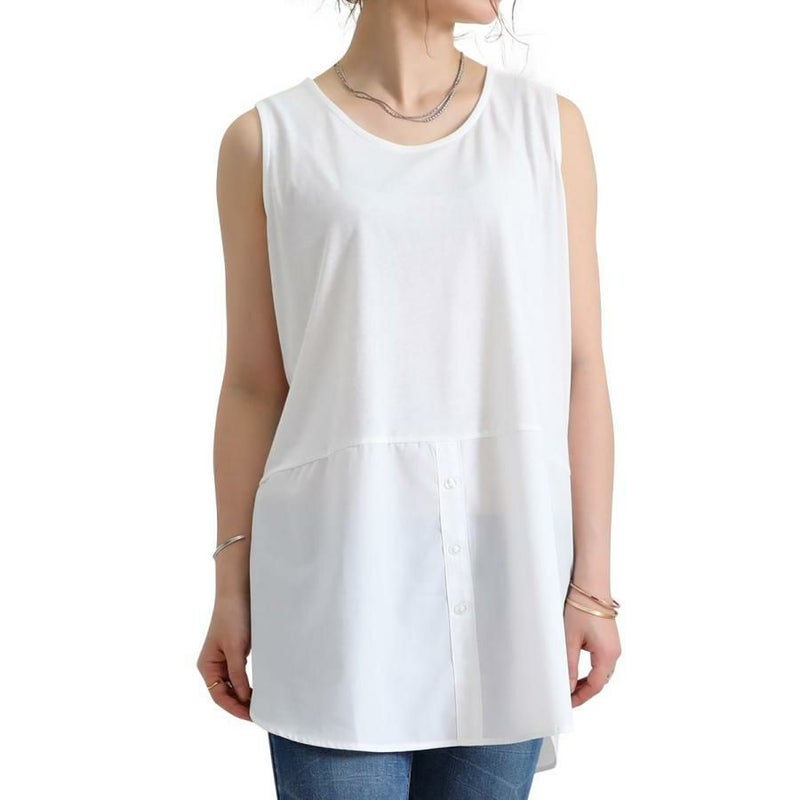 大きいサイズ レディース 裾布帛フェイクタンク　cros-130058 オフホワイト