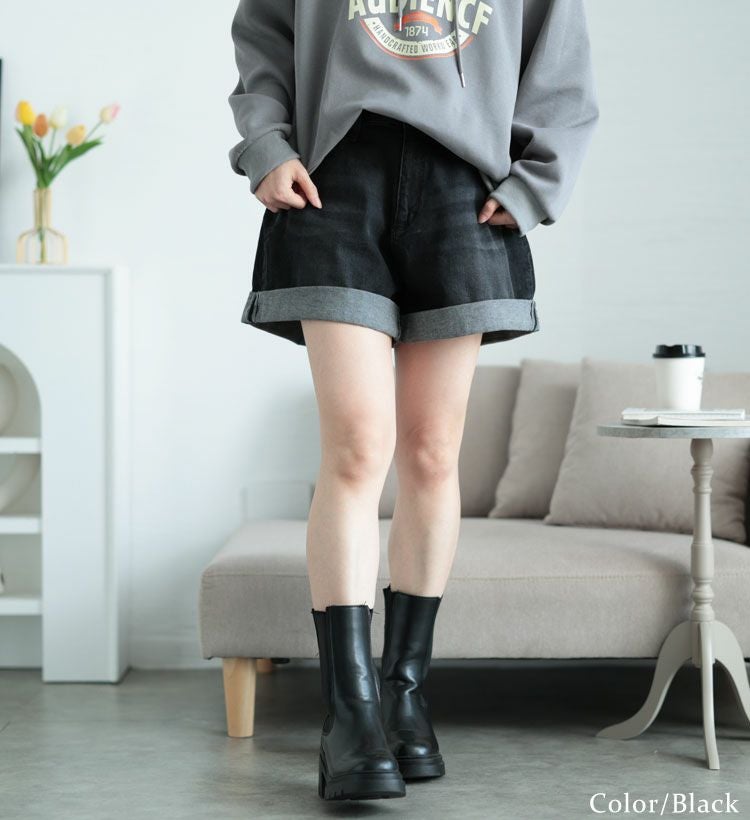 大きいサイズ レディース ロールアップショートパンツ　tkb-141461305