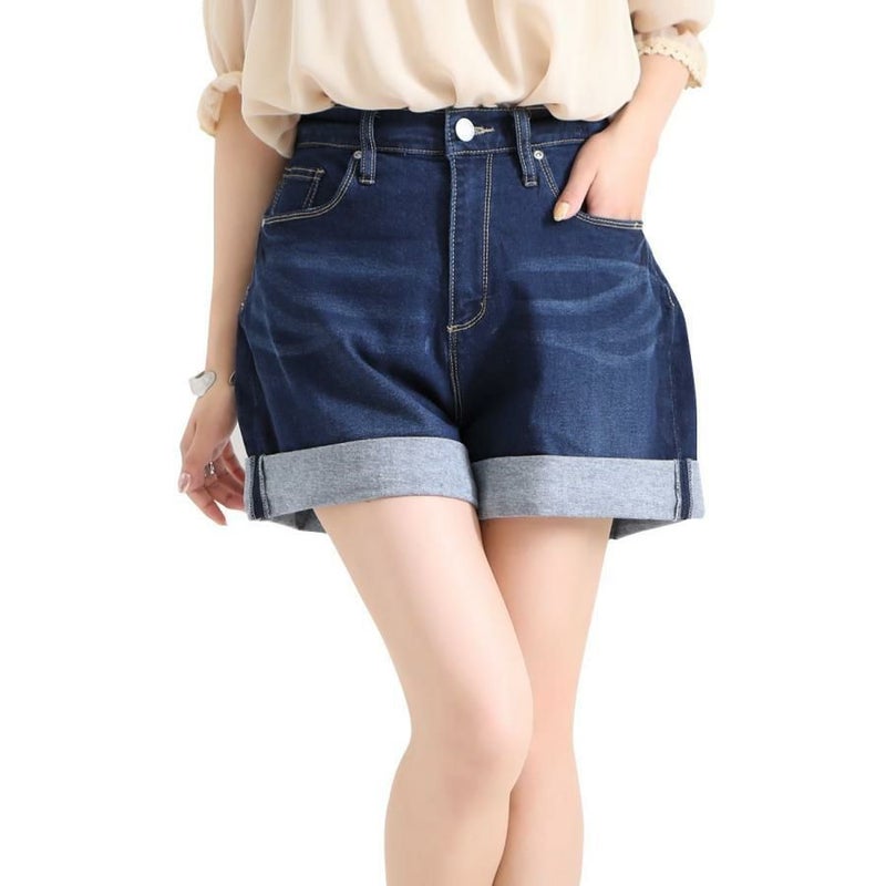 大きいサイズ レディース ロールアップショートパンツ　tkb-141461305 ネイビー