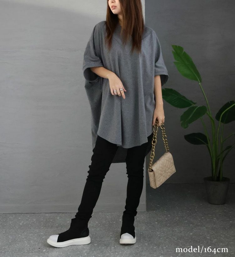 大きいサイズ レディース 太リブＶネックオーバーチュニック　bai-0062