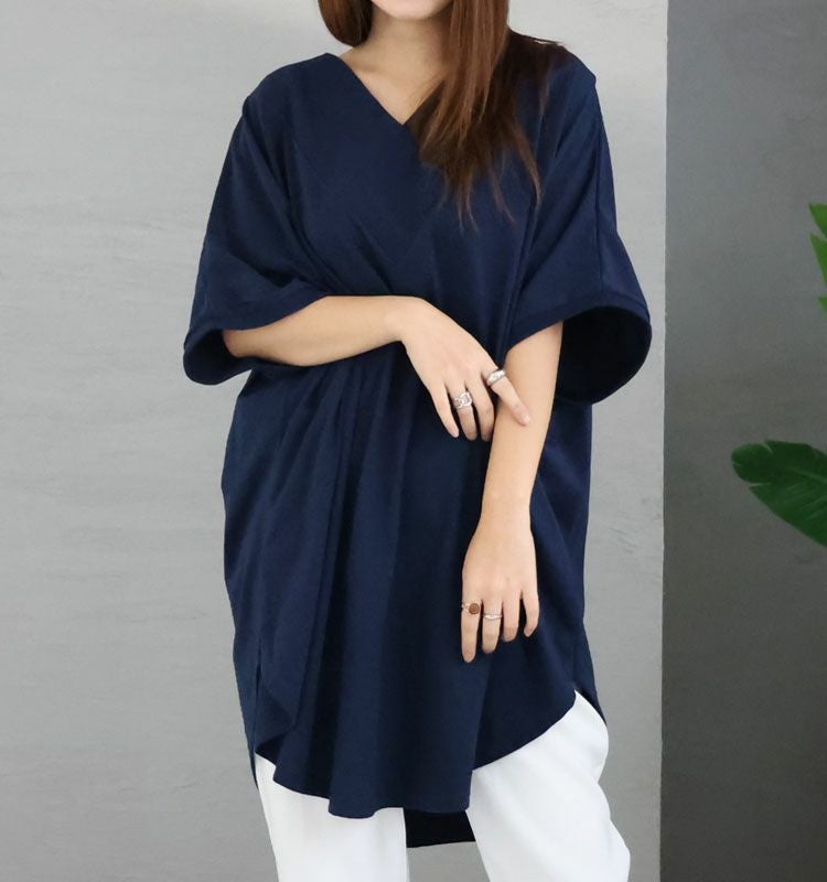大きいサイズ レディース 太リブＶネックオーバーチュニック　bai-0062