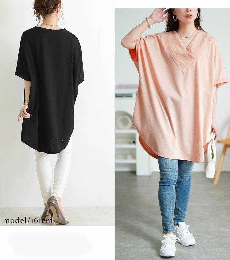 大きいサイズ レディース 太リブＶネックオーバーチュニック　bai-0062