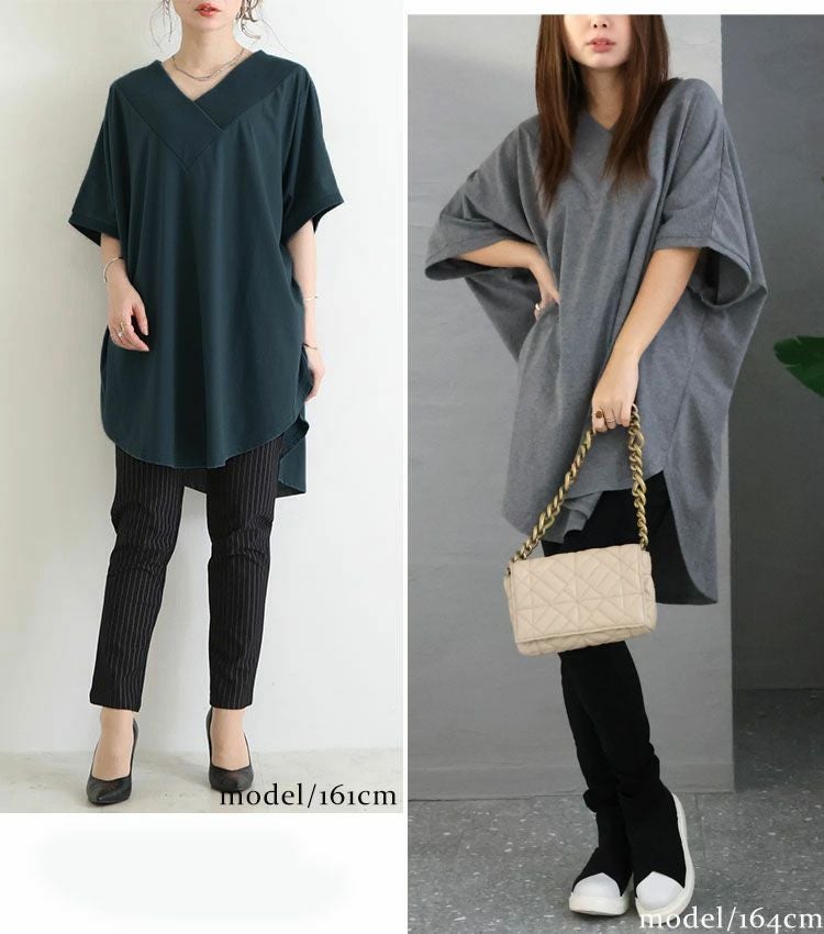 大きいサイズ レディース 太リブＶネックオーバーチュニック　bai-0062