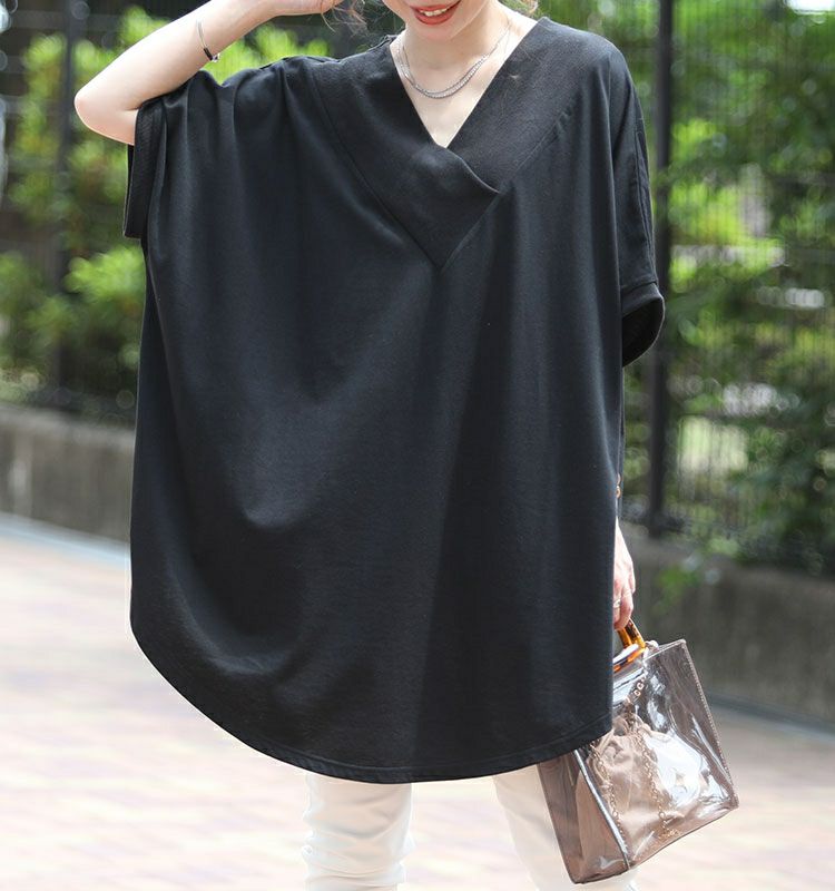 大きいサイズ レディース 太リブＶネックオーバーチュニック　bai-0062