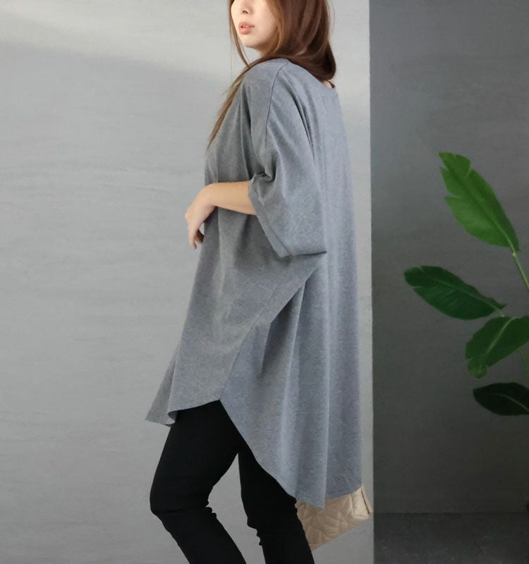 大きいサイズ レディース 太リブＶネックオーバーチュニック　bai-0062