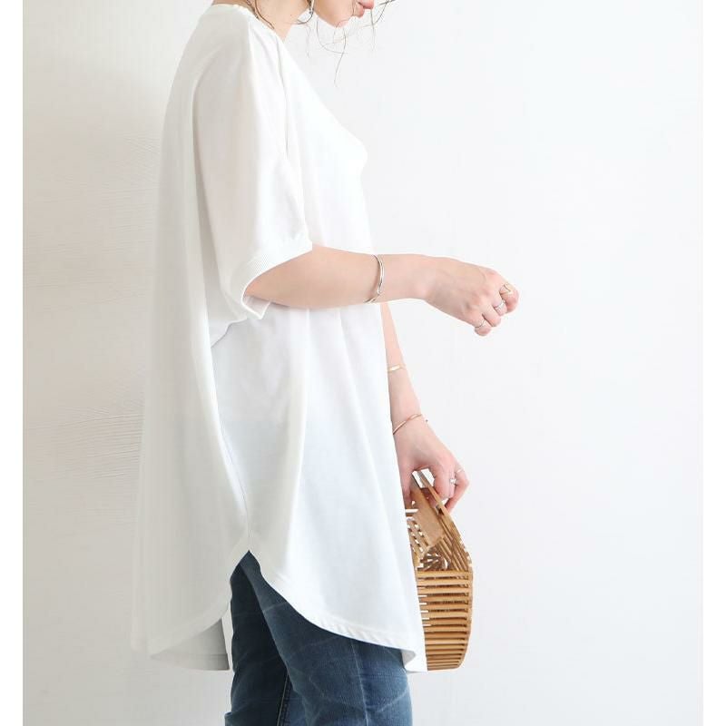 大きいサイズ レディース 太リブＶネックオーバーチュニック　bai-0062 オフホワイト