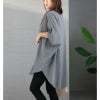 大きいサイズ レディース 太リブＶネックオーバーチュニック　bai-0062 チャコールグレー