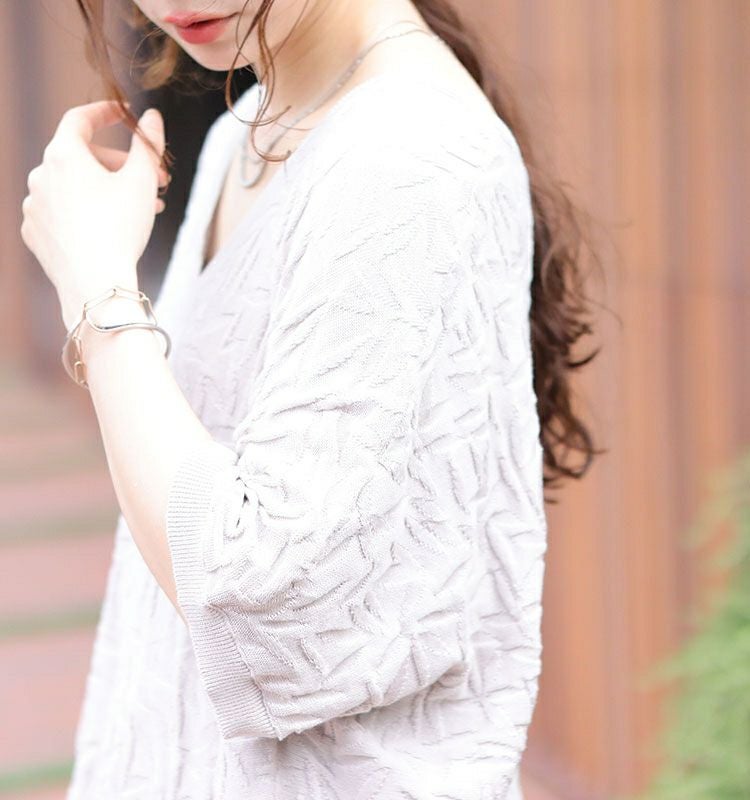 大きいサイズ レディース Vネックドルマンサマーニットチュニック　gold847