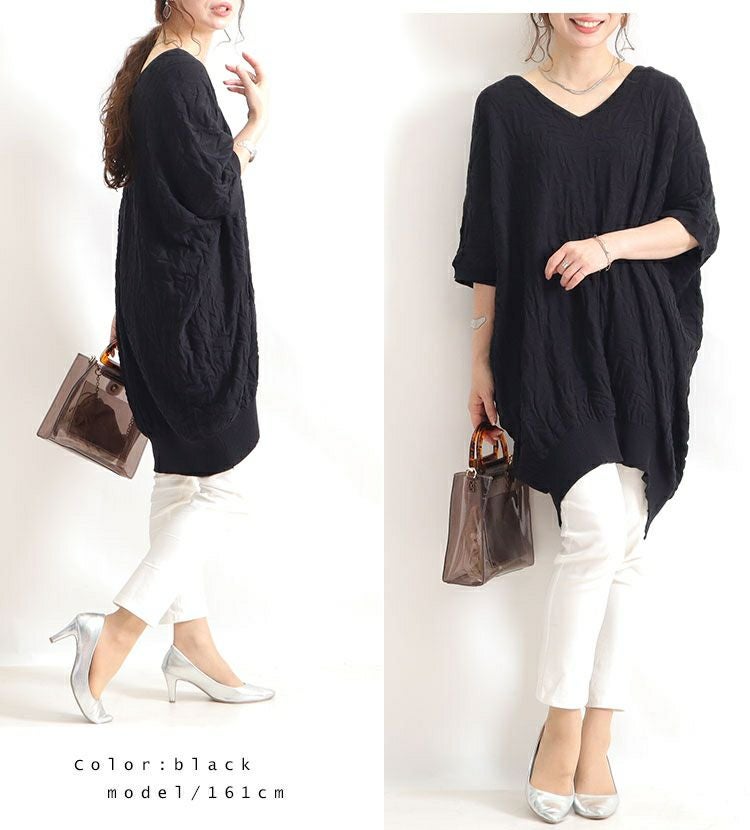 大きいサイズ レディース Vネックドルマンサマーニットチュニック　gold847