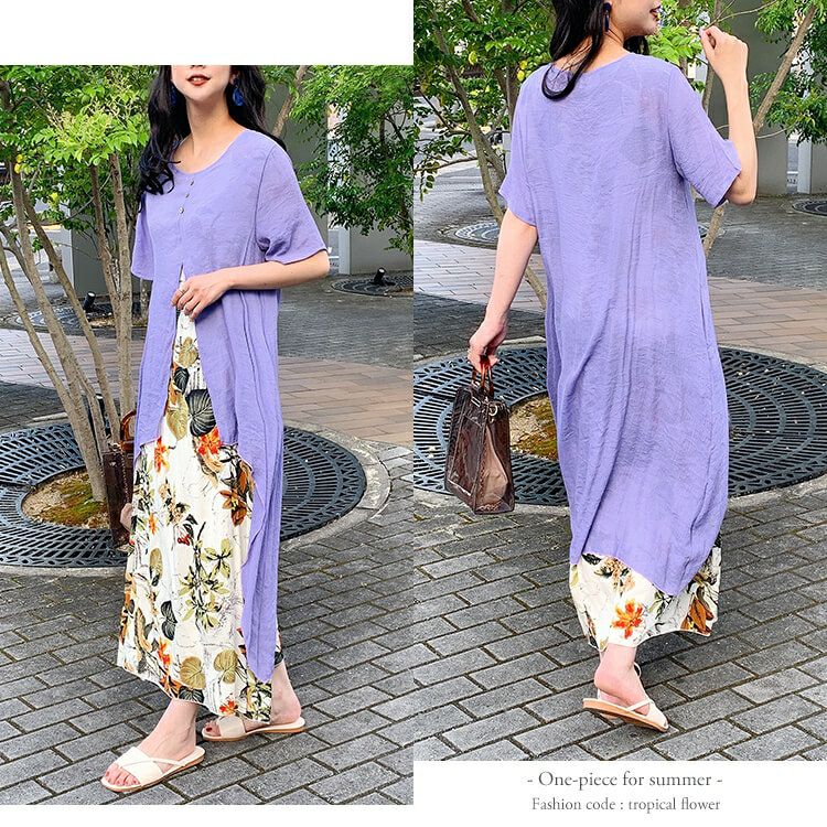 大きいサイズ レディース フェイクレイヤードロングワンピース　goldy-690