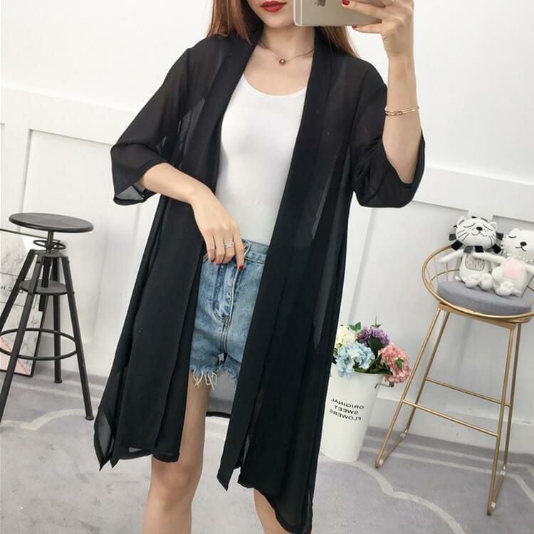 大きいサイズ レディース シースルーサマーカーディガン　goldy-711 【メール便可】 ブラック