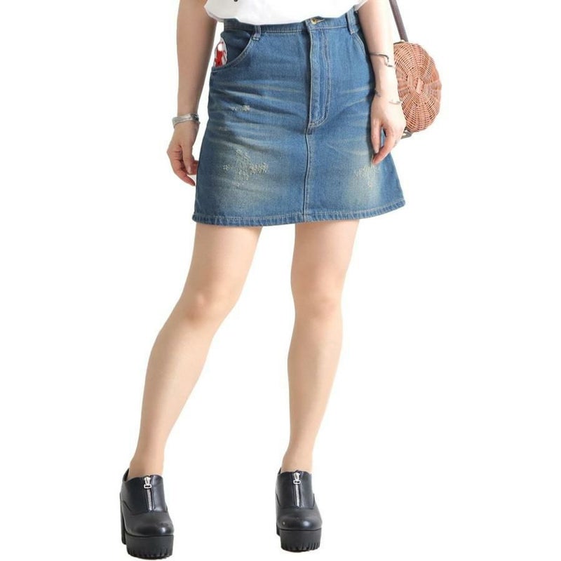 大きいサイズ レディース ワッペン付き台形デニムスカート　tkb-0003 デニム