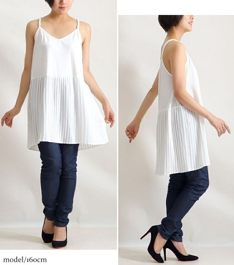 大きいサイズ レディース プリーツ切替えレイヤードキャミソール　gold861 【メール便可】