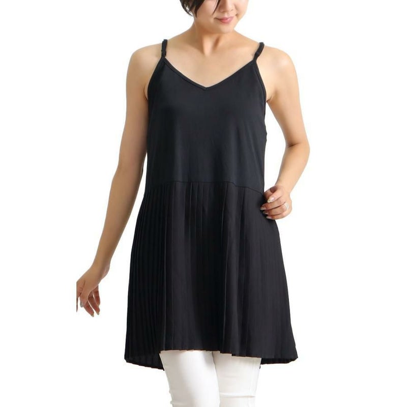 大きいサイズ レディース プリーツ切替えレイヤードキャミソール　gold861 【メール便可】 ブラック