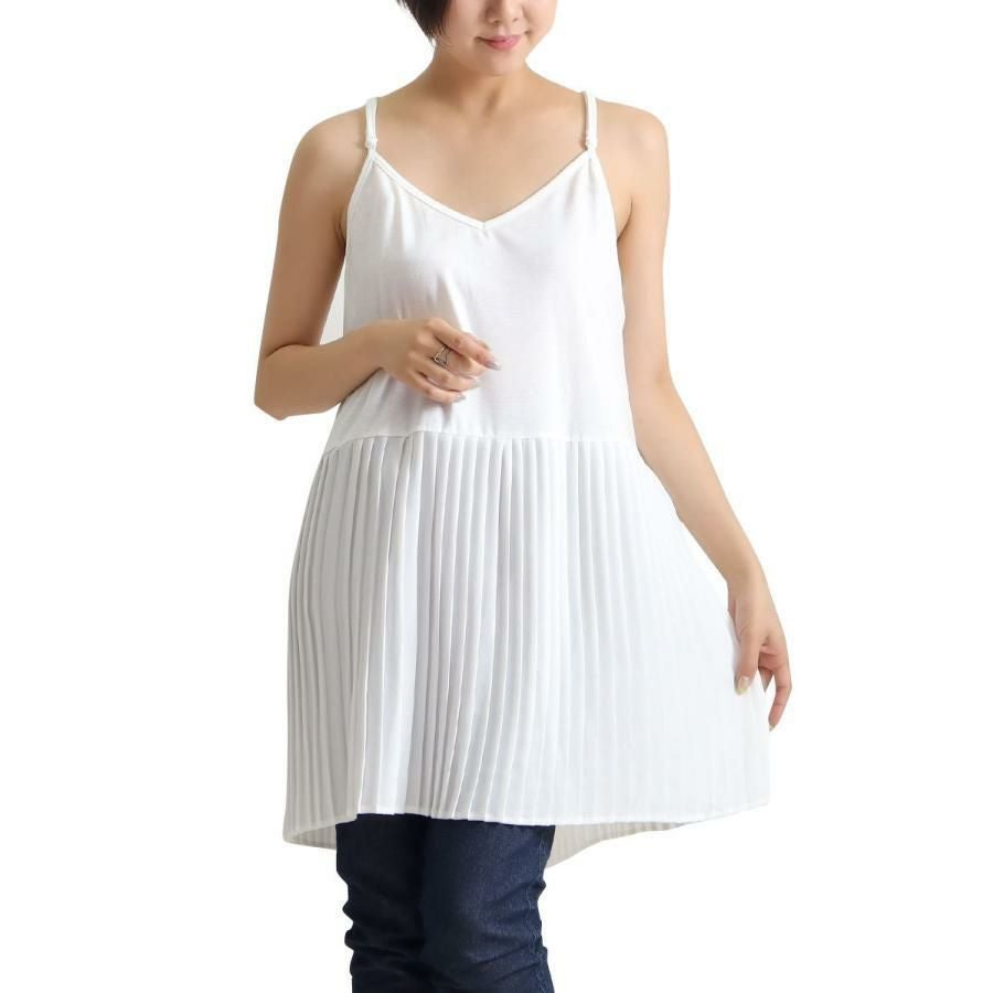 大きいサイズ レディース プリーツ切替えレイヤードキャミソール　gold861 【メール便可】 ホワイト
