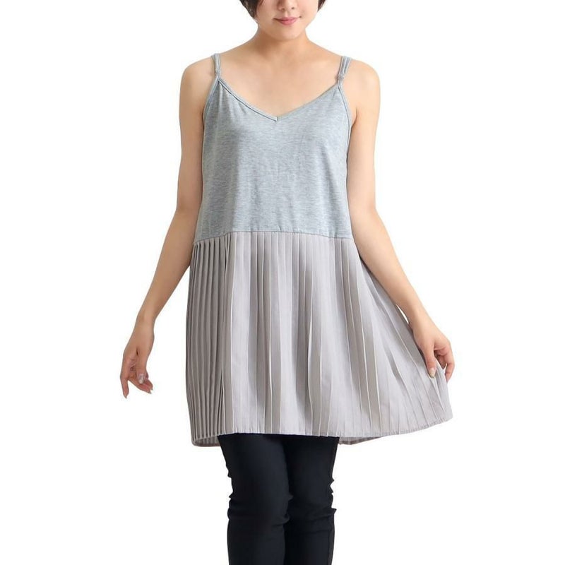 大きいサイズ レディース プリーツ切替えレイヤードキャミソール　gold861 【メール便可】 グレー