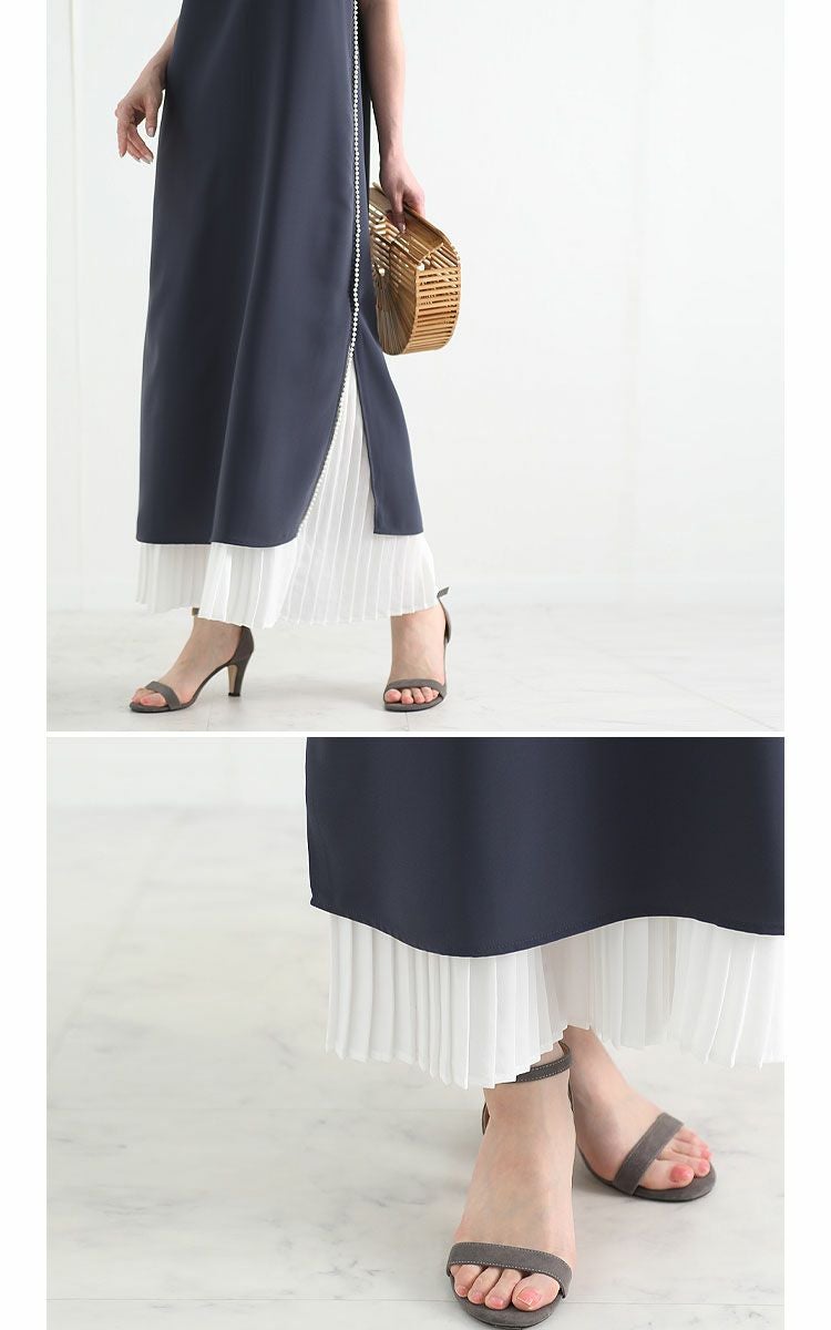 大きいサイズ レディース ペチコートプリーツキャミソールワンピース　gold860