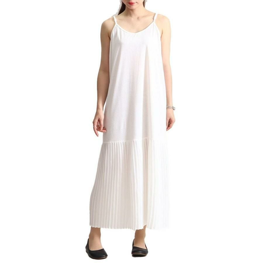 大きいサイズ レディース ペチコートプリーツキャミソールワンピース　gold860 ホワイト