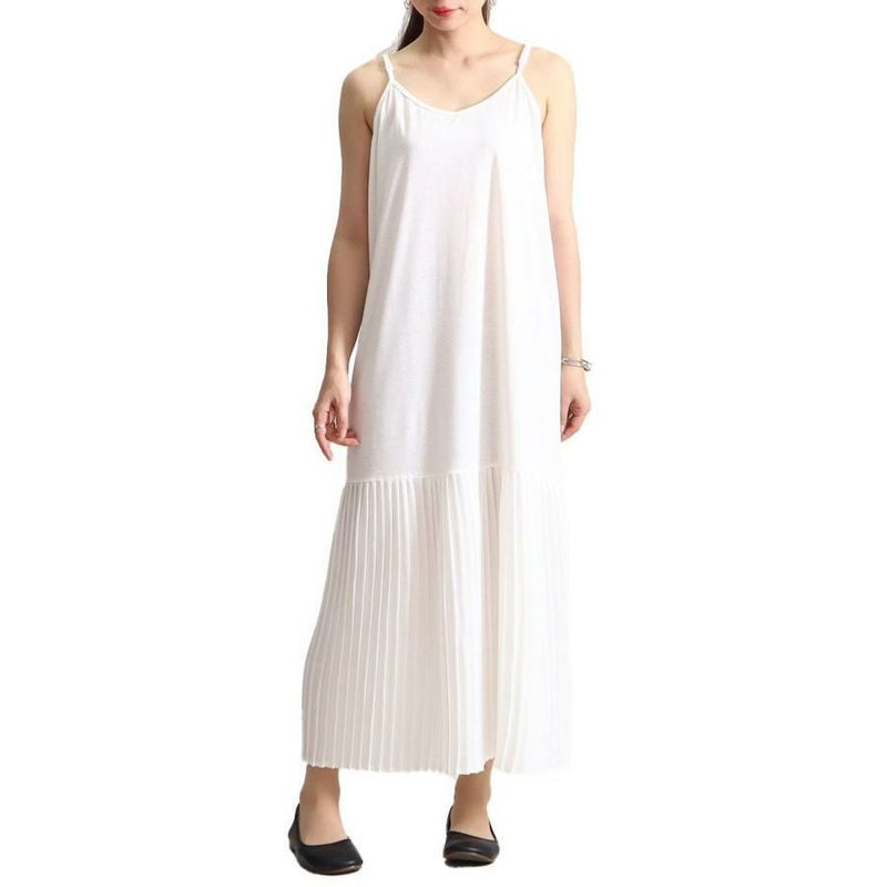 大きいサイズ レディース ペチコートプリーツキャミソールワンピース　gold860 ホワイト