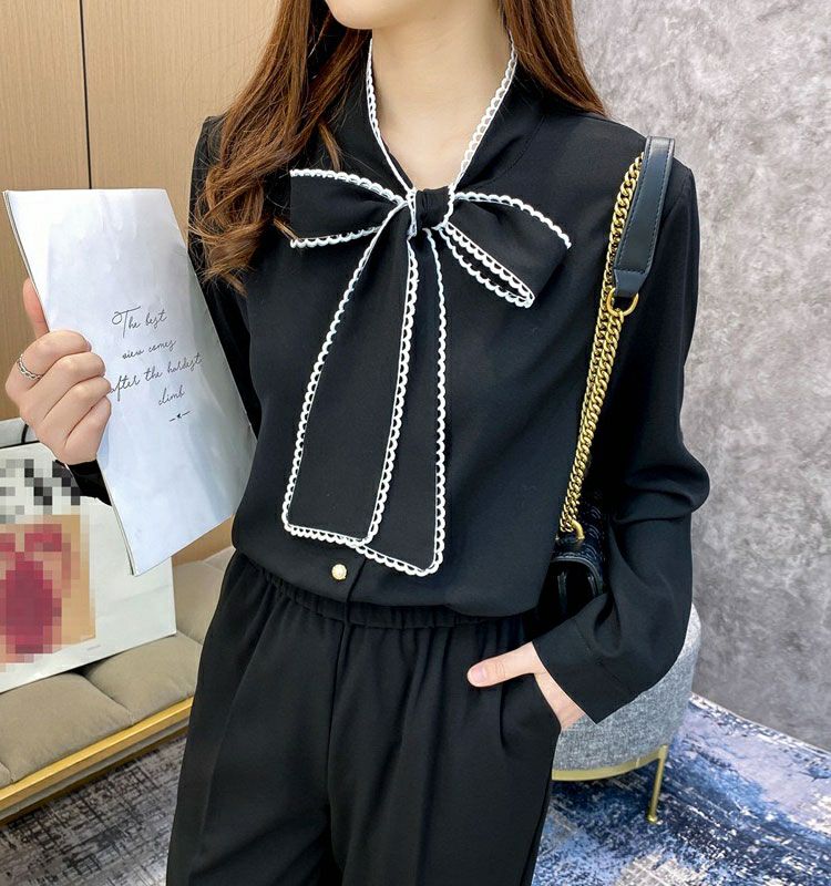 大きいサイズ レディース 首元リボンフリルブラウス　goldy-756