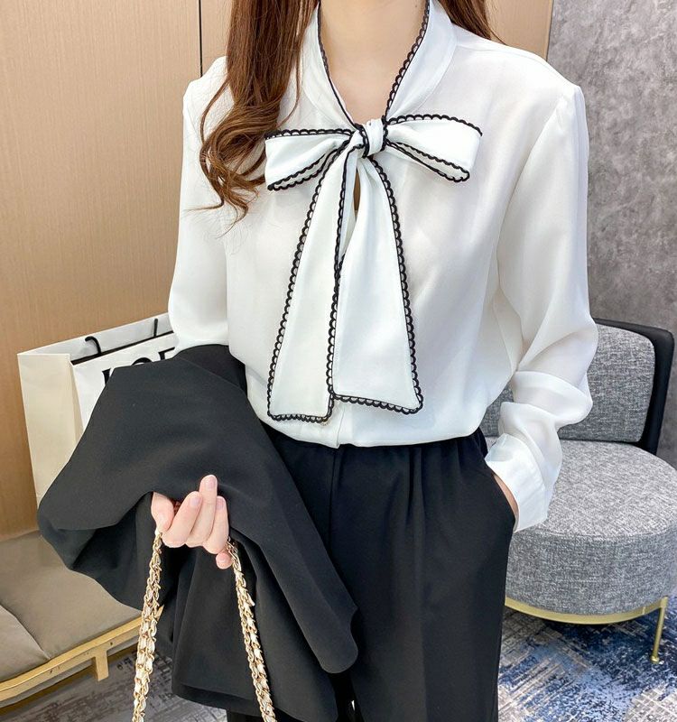 大きいサイズ レディース 首元リボンフリルブラウス　goldy-756