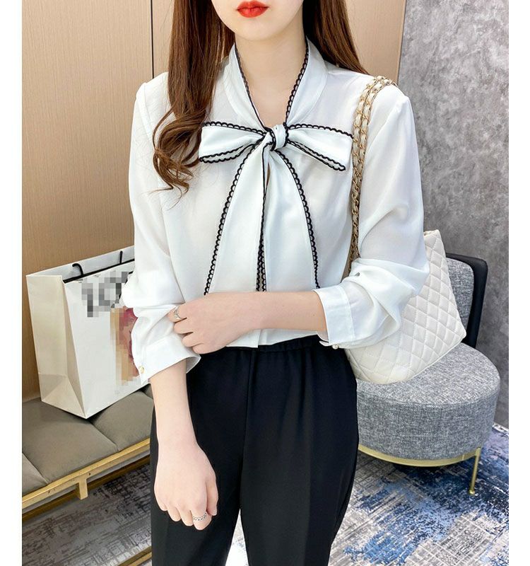 大きいサイズ レディース 首元リボンフリルブラウス　goldy-756