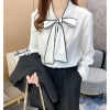 大きいサイズ レディース 首元リボンフリルブラウス　goldy-756 ホワイト