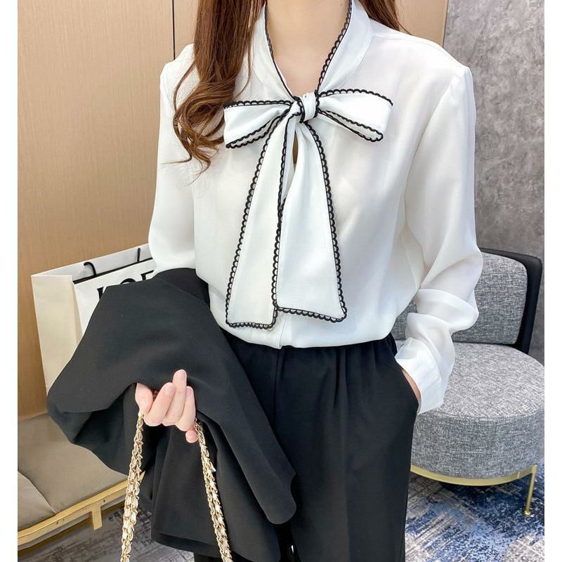 大きいサイズ レディース 首元リボンフリルブラウス　goldy-756 ホワイト