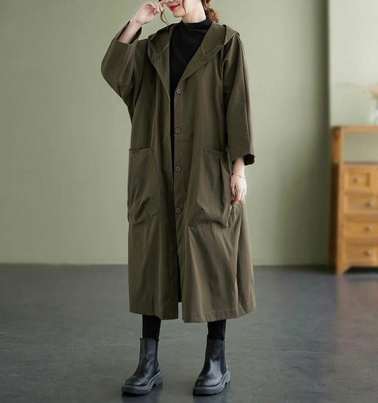 大きいサイズ レディース フード付きロングコート　goldy-754