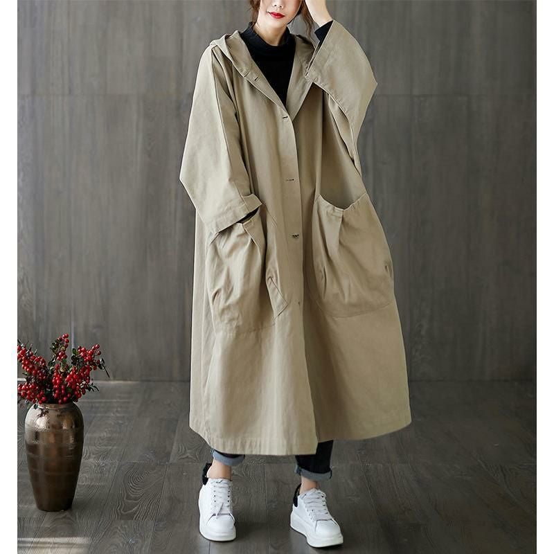 大きいサイズ レディース フード付きロングコート　goldy-754 ベージュ
