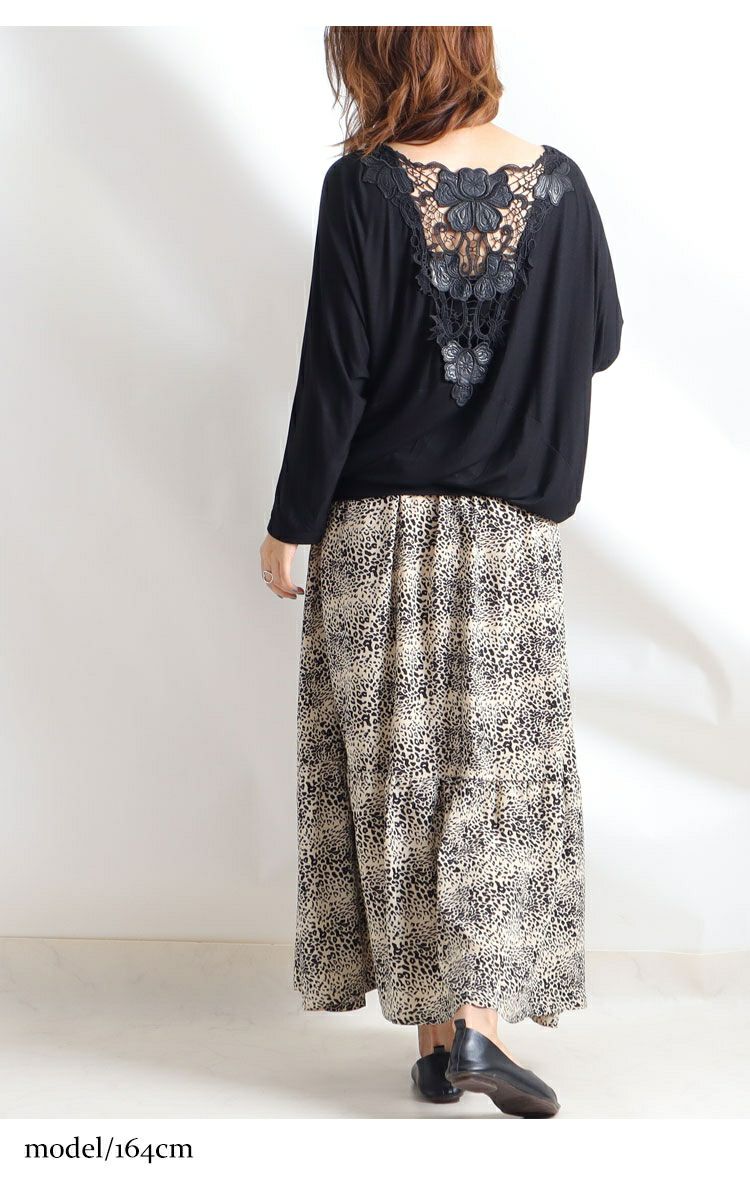 大きいサイズ レディース バックレースドルマン袖チュニック　gold857