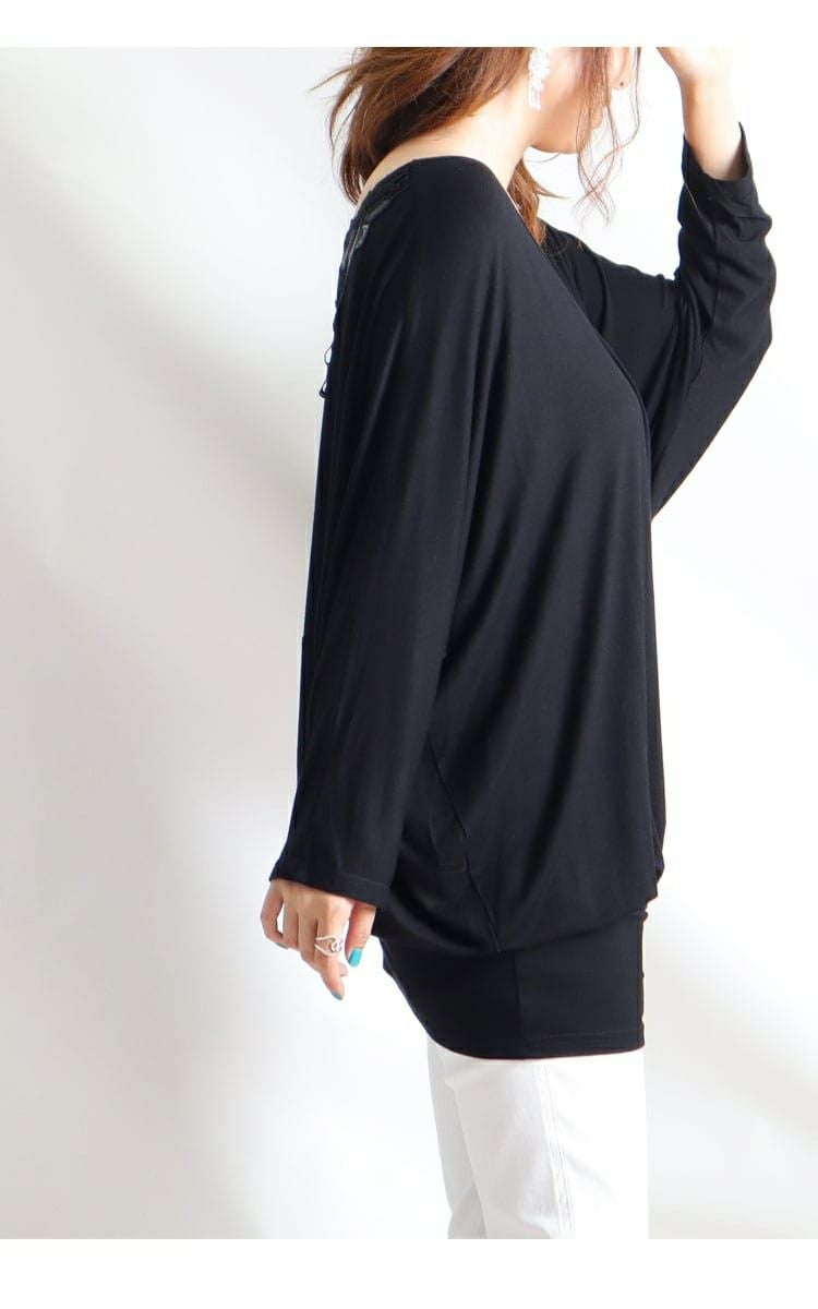 大きいサイズ レディース バックレースドルマン袖チュニック　gold857