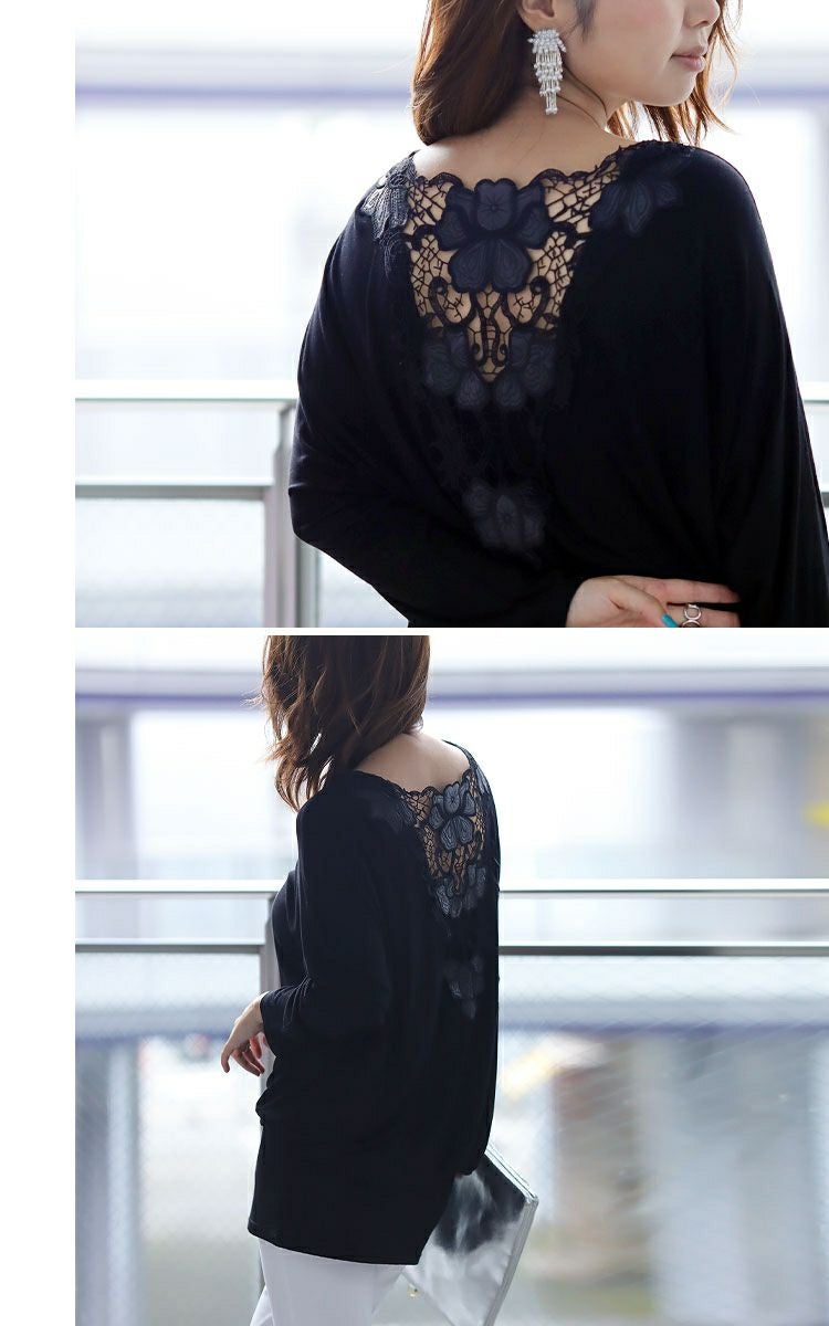 大きいサイズ レディース バックレースドルマン袖チュニック　gold857