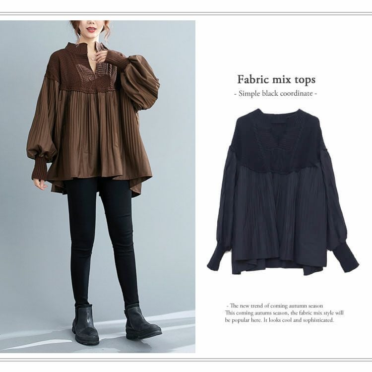 大きいサイズ レディース 異素材ミックスカットソー　goldy-752